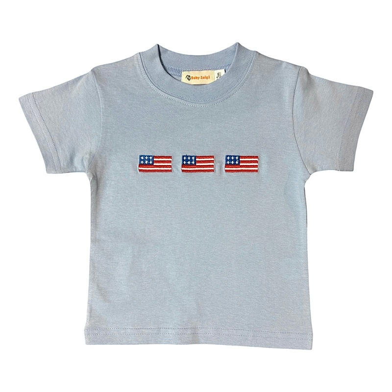 Boy’s Short Sleeve 3 Flags Embroidered Sky Blue T-Shirt