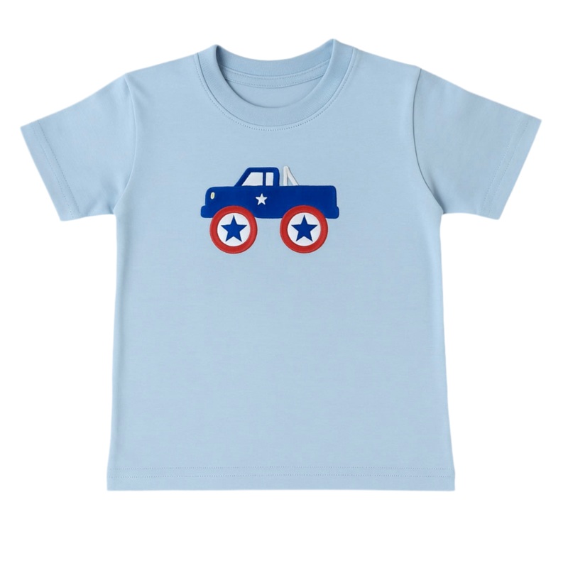 Boy’s Short Sleeve Monster Wheel Truck Blue Blue T-Shirt