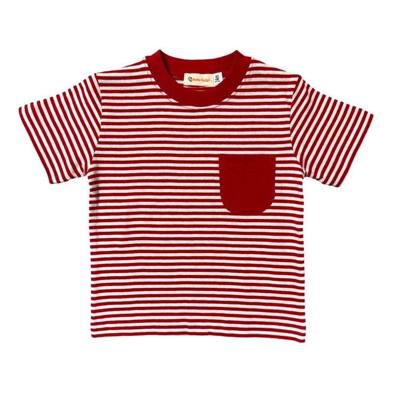 Boy’s Short Sleeve Red Stripe T-Shirt with Pocket