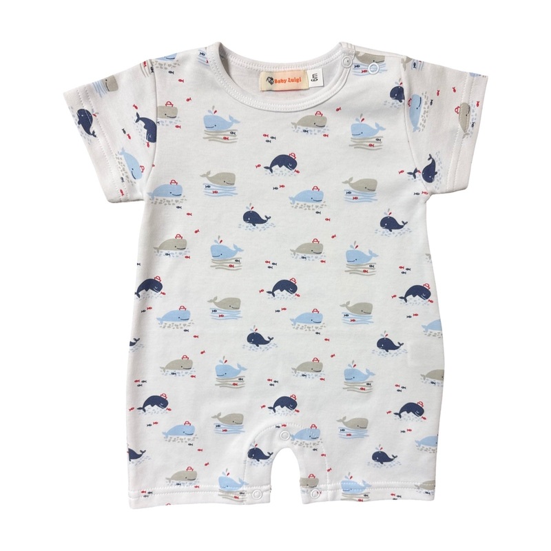 Boy’s Short Sleeve Whale Print Romper