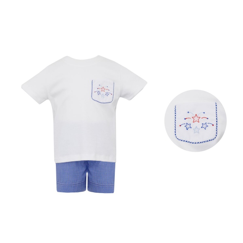 Boy’s Stars Pocket T-Shirt Royal Blue Microcheck Shorts Set