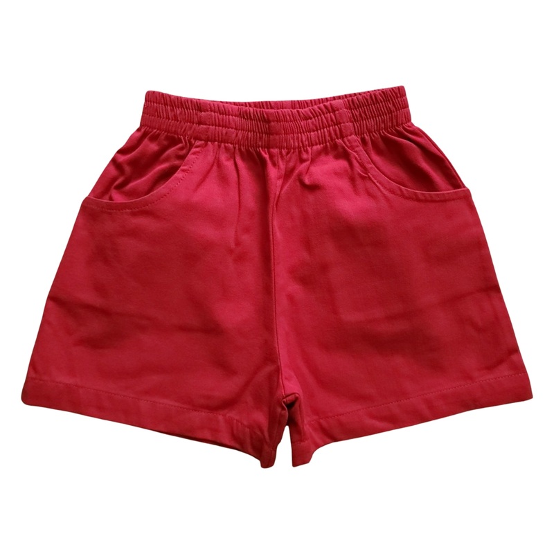 Boy’s Twill Shorts with Pockets, Deep Red (Shorter Version)