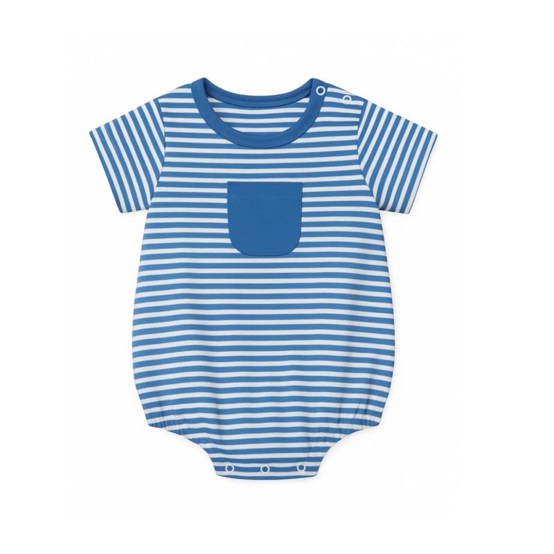 Boy Short Sleeve Pocket Bubble, Ocean Blue Stripe with Pocket