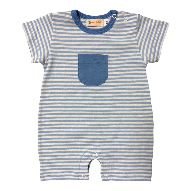 Boy Short Sleeve Pocket Romper, Blue Stripe