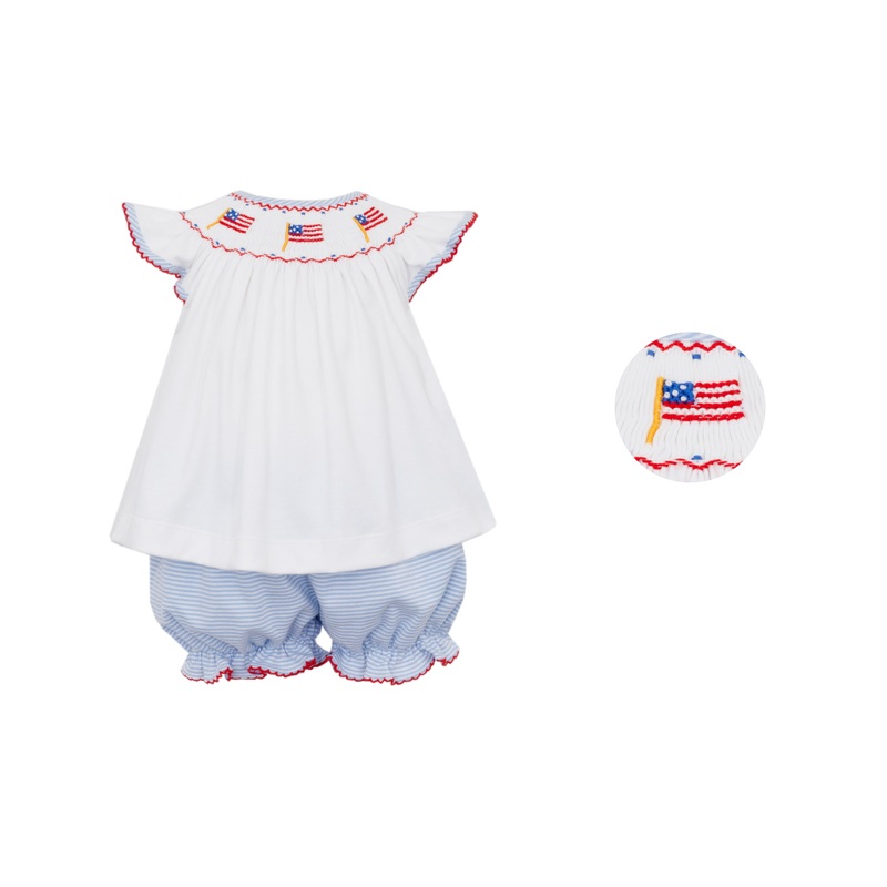 Flags Bishop Smocked Blue Stripe Knit Bloomer Set