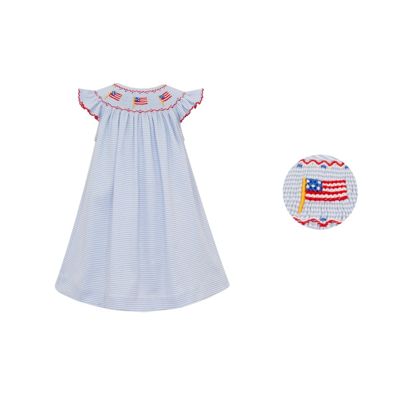 Flags Bishop Smocked Light Blue Stripe Knit Dress