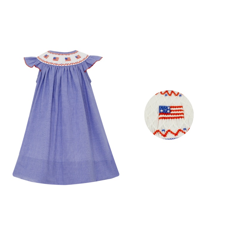 Flags Bishop Smocked Royal Blue Micro Check Dress