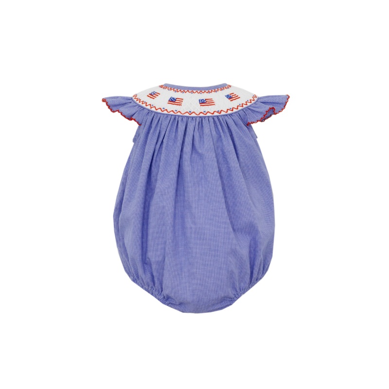 Girl’s Flags Bishop Smocked Royal Blue Micro Check Bubble