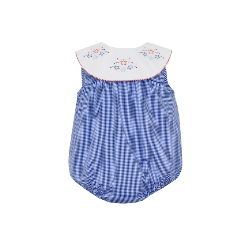 Girl’s Stars Royal Blue Microcheck Round Bib Collar Bubble