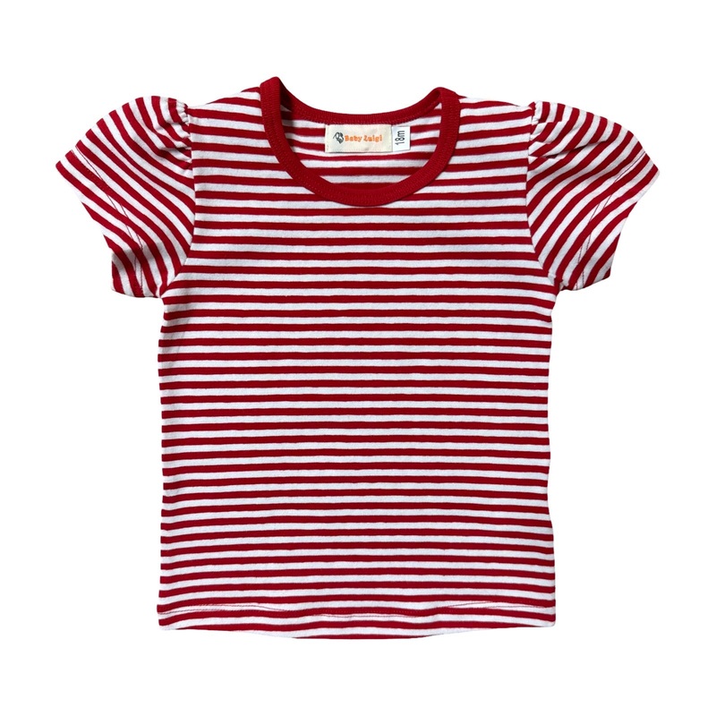 Girl Short Cap Sleeve T-Shirt, Red Stripe