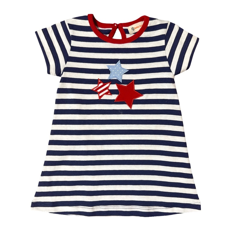 Short Sleeve A-Line Stripe Royal Applique Dress with Stars