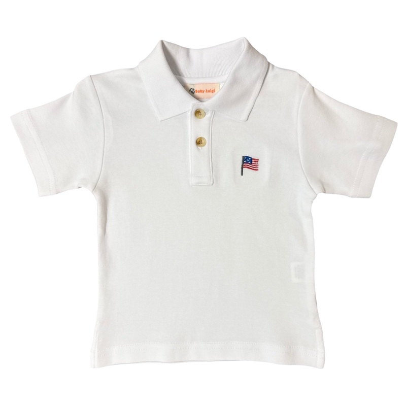 Short Sleeve Embroidered Flag White Polo Shirt