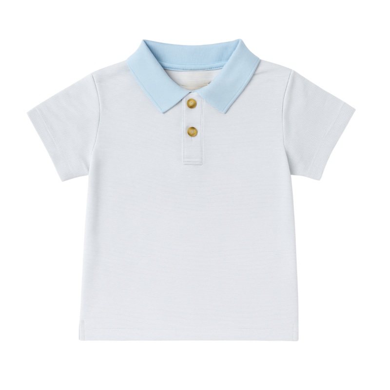 Short Sleeve Polo Shirt, Light Blue Stripe