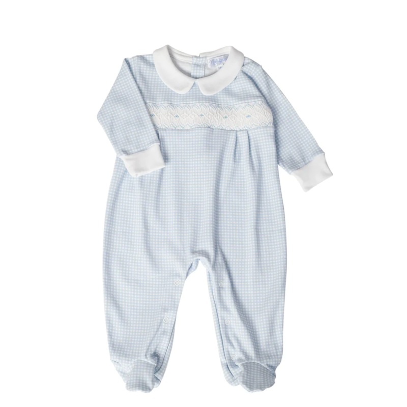 Blue Gingham Smocked Footie