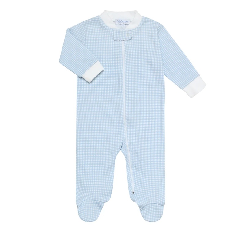 Blue Gingham Zippered Footie