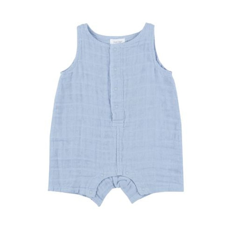 Dusty Blue Muslin Sleeveless Shortie Romper
