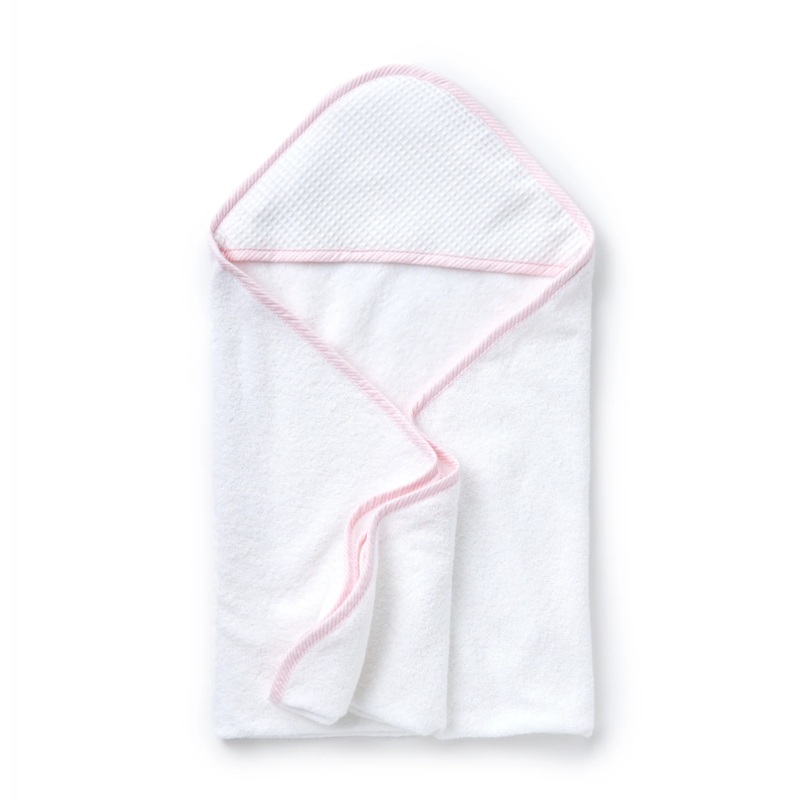 Hooded Towel, Pink Seersucker Trim