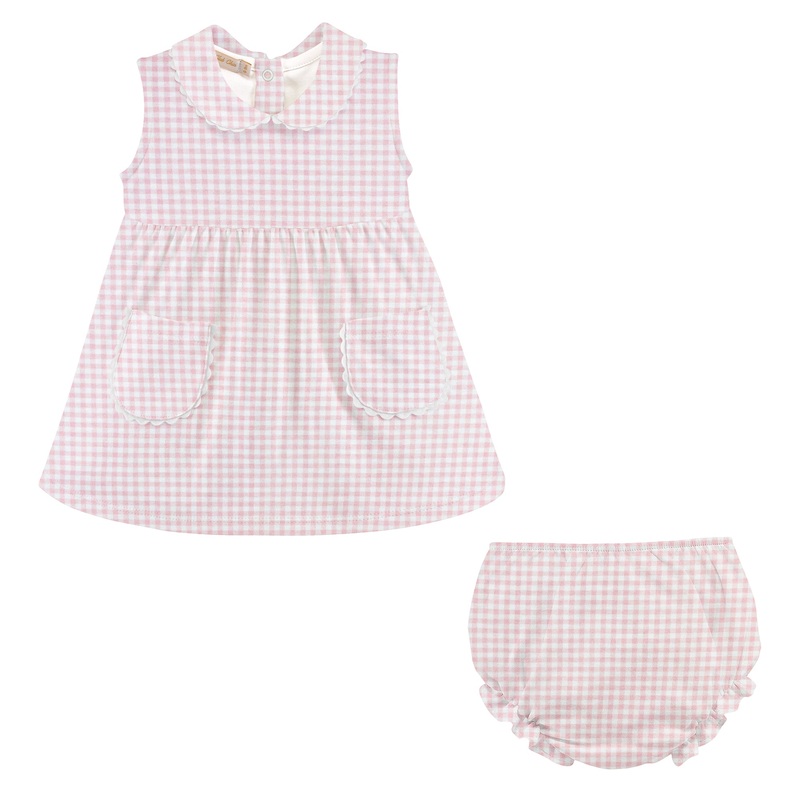 Pink Mini Checks Collared Dress Set w/ Pockets