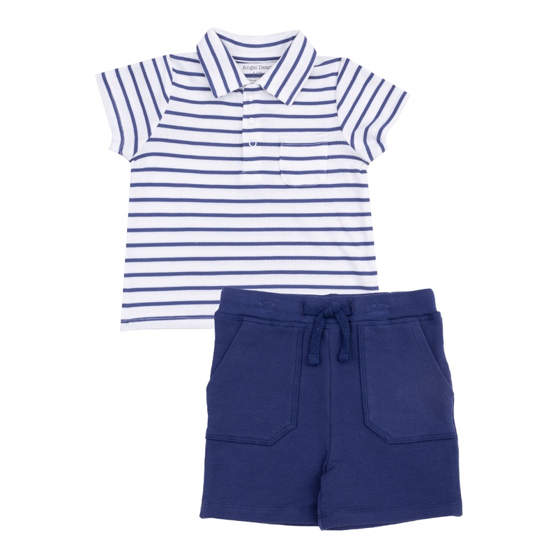 Stripe Vintage Blue Rib & French Terry Short Set