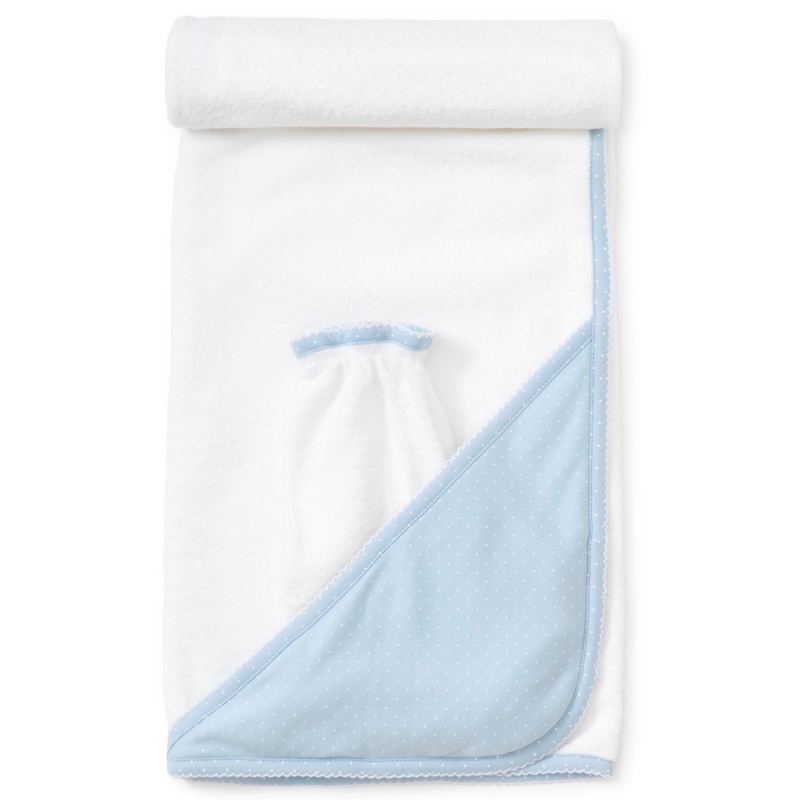 Towel with Mitt, Blue Polka Dots