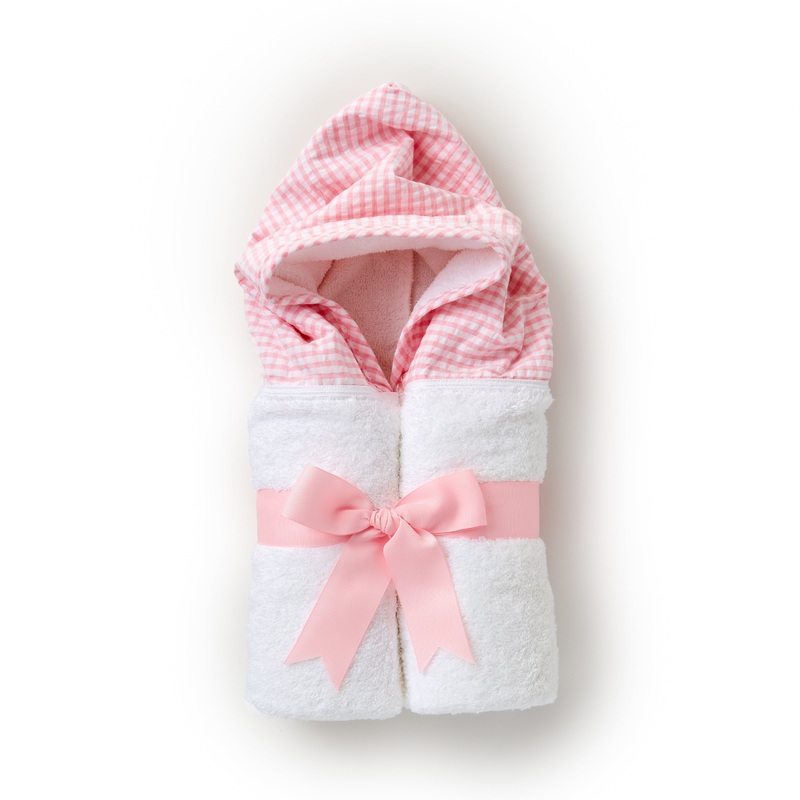 Hooded Towel, Pink Check