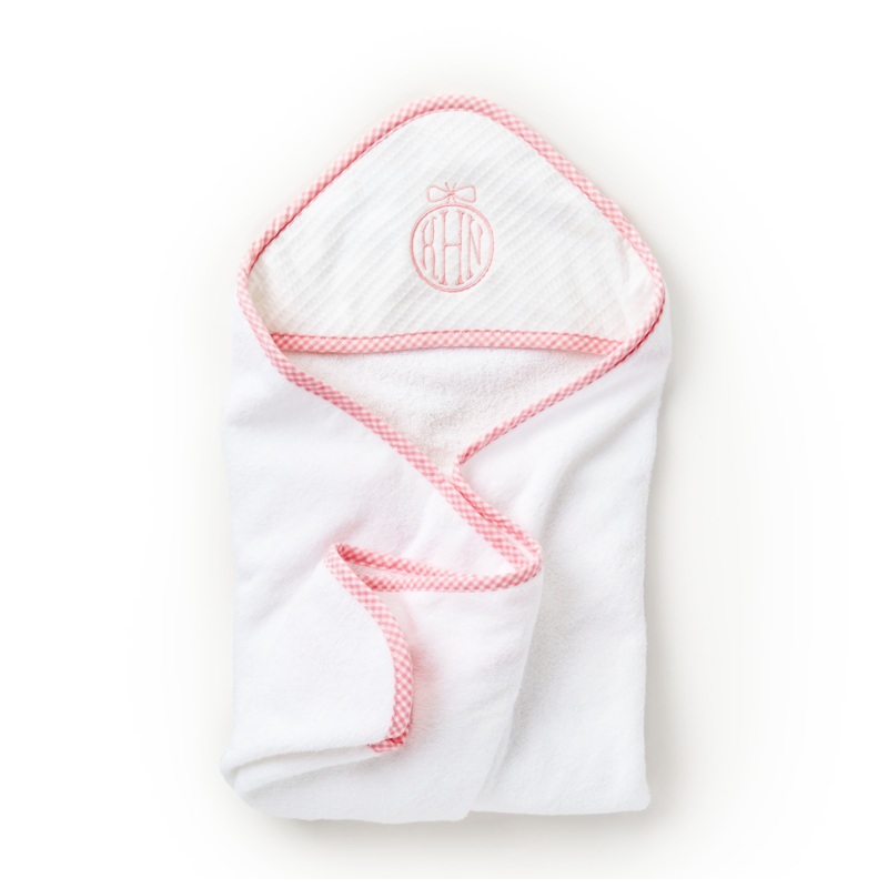 Hooded Towel, Pink Gingham Trim