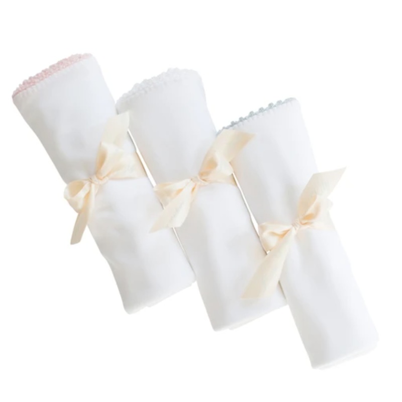 Jersey Receiving Blanket, White with Blue Trim