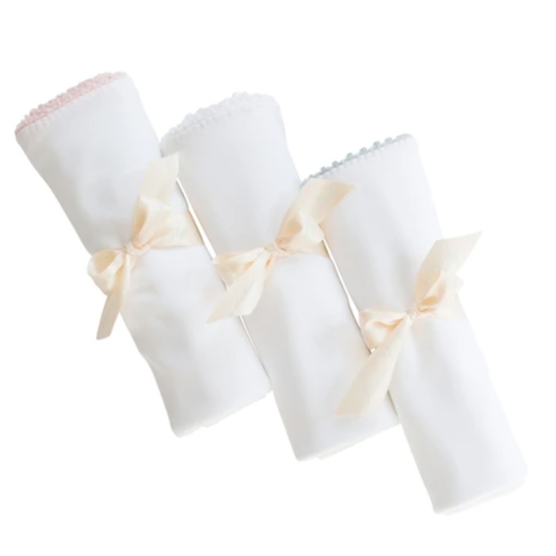 Jersey Receiving Blanket, White with Pink Trim