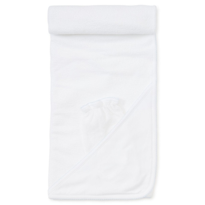 Towel with Mitt, White with Blue
