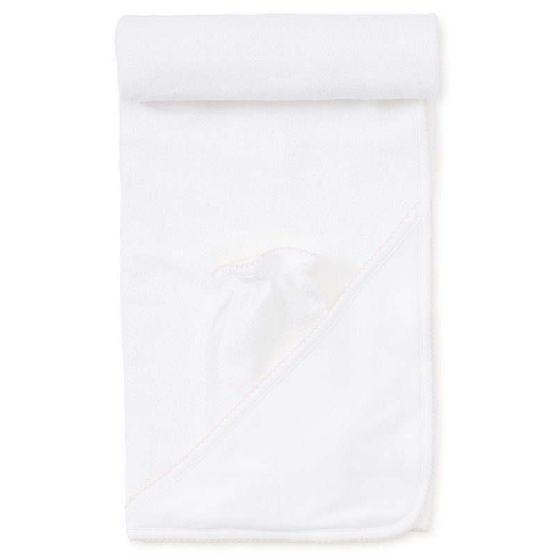 Towel with Mitt, White with Pink