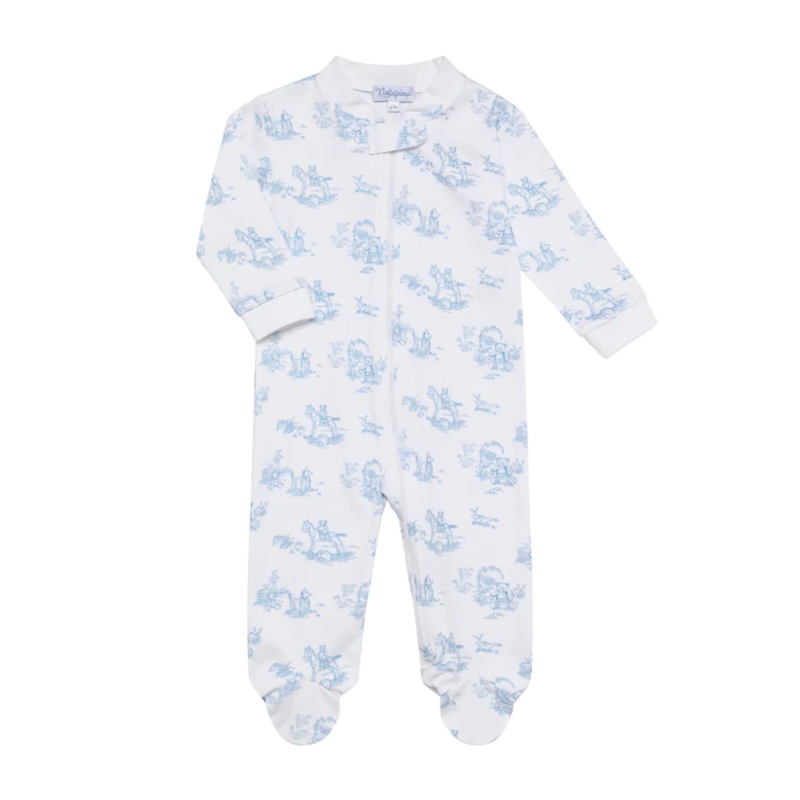 Blue Toile Zippered Footie