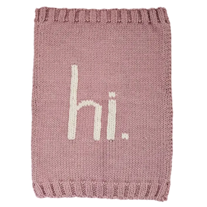 Hi. Hand Knit Blanket, Rosy Pink