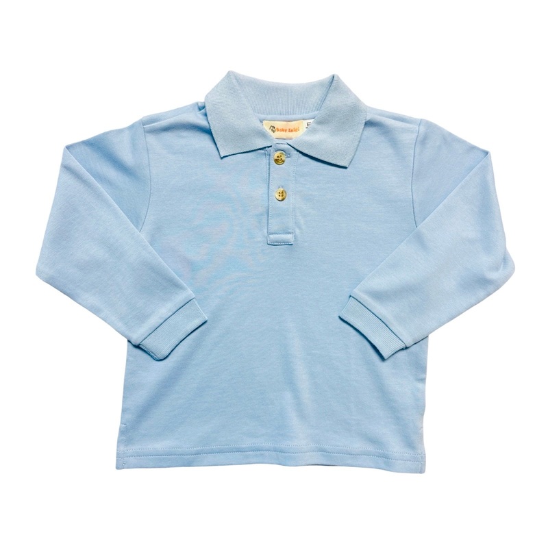 Long Sleeve Polo Shirt, Sky Blue