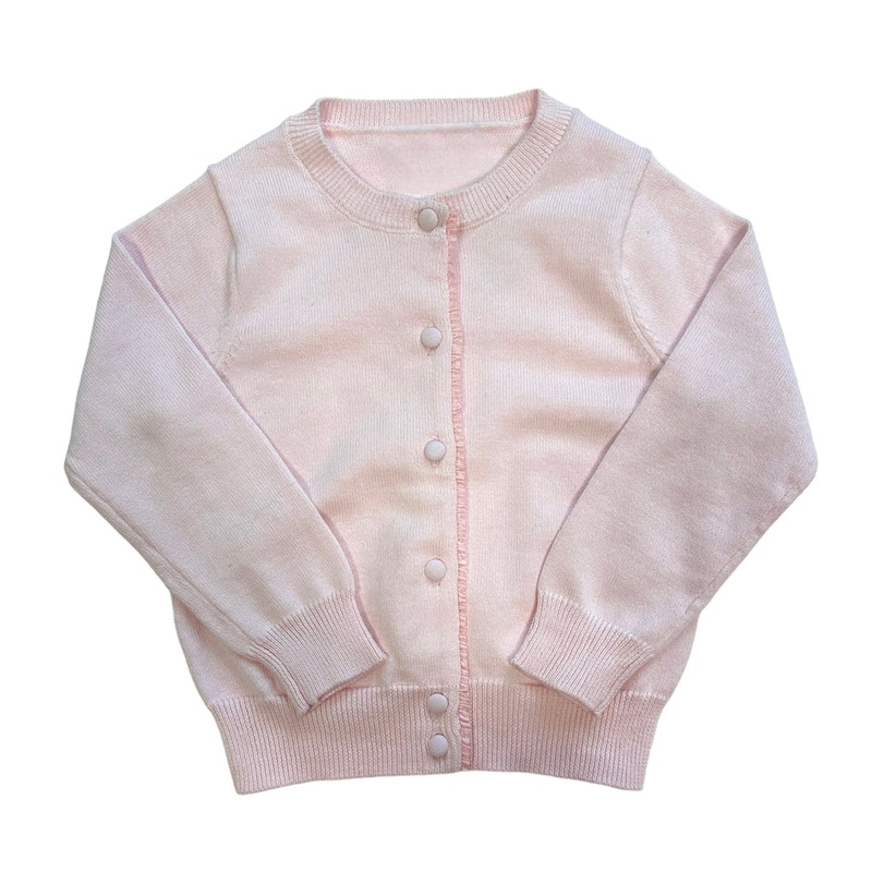 Pink Cardigan with Ruffle Placket