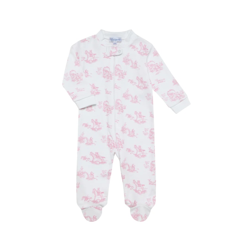 Pink Toile Zippered Footie