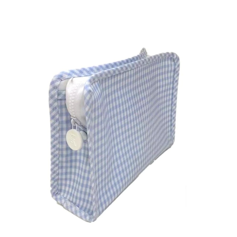 Small Roadie Zip Pouch, Gingham Mist
