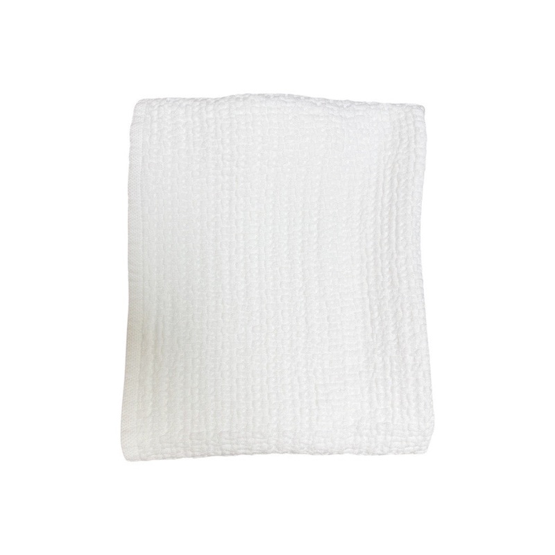 Stonewashed Basket Weave Blanket with Binding, White