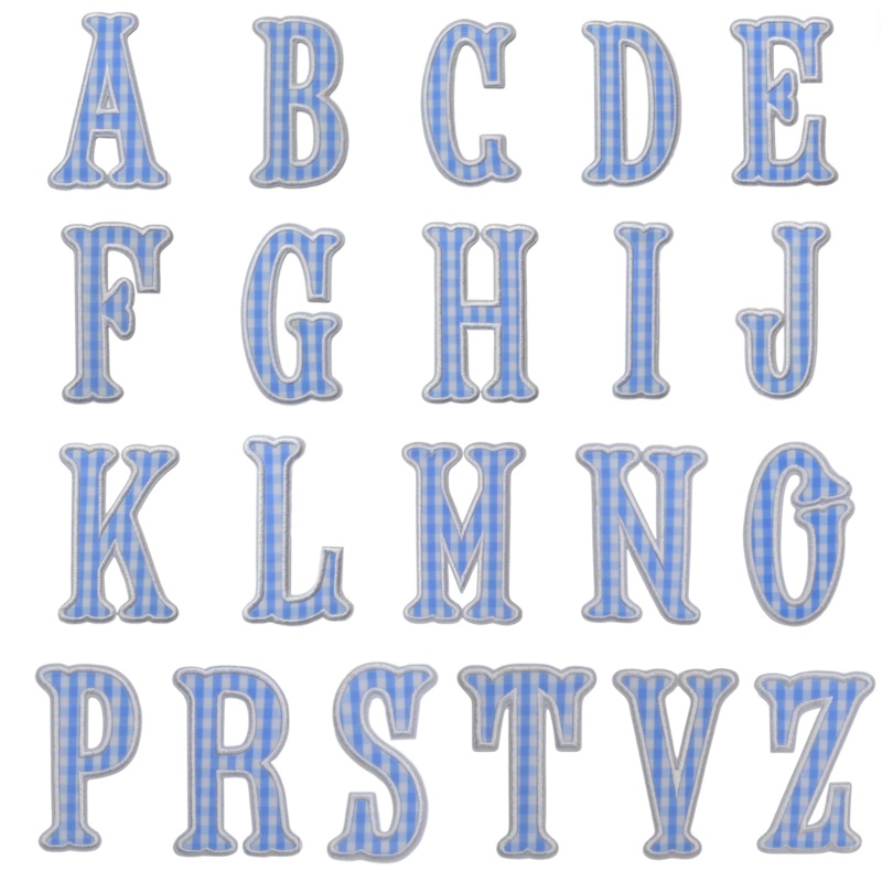 Applique Letters, Gingham Sky (sold individually- only works with TRVL coated items)