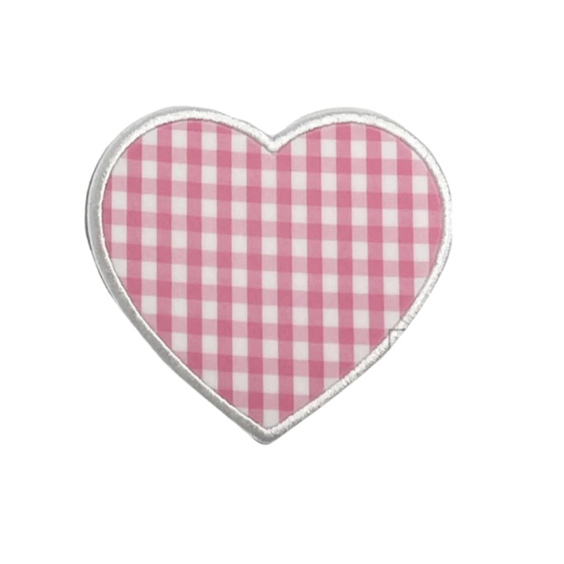 Applique Pink Gingham Heart  (sold individually- only works with TRVL coated items)