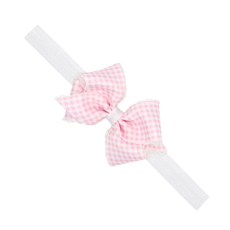 Extra Small Gingham Baby Headband, Light Pink