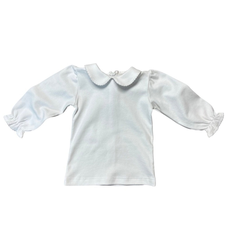 Girl’s Long Sleeve Collared Back Zip Shirt, White