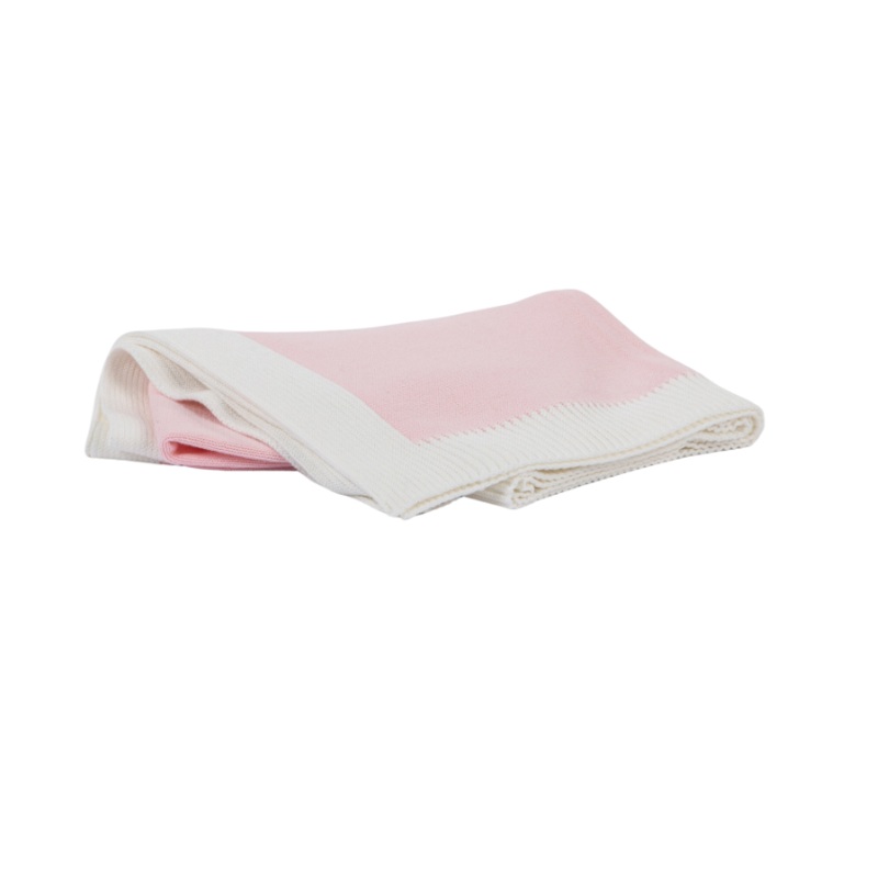 Jersey Knit Blanket with Contrast Rib Border, Pink with White