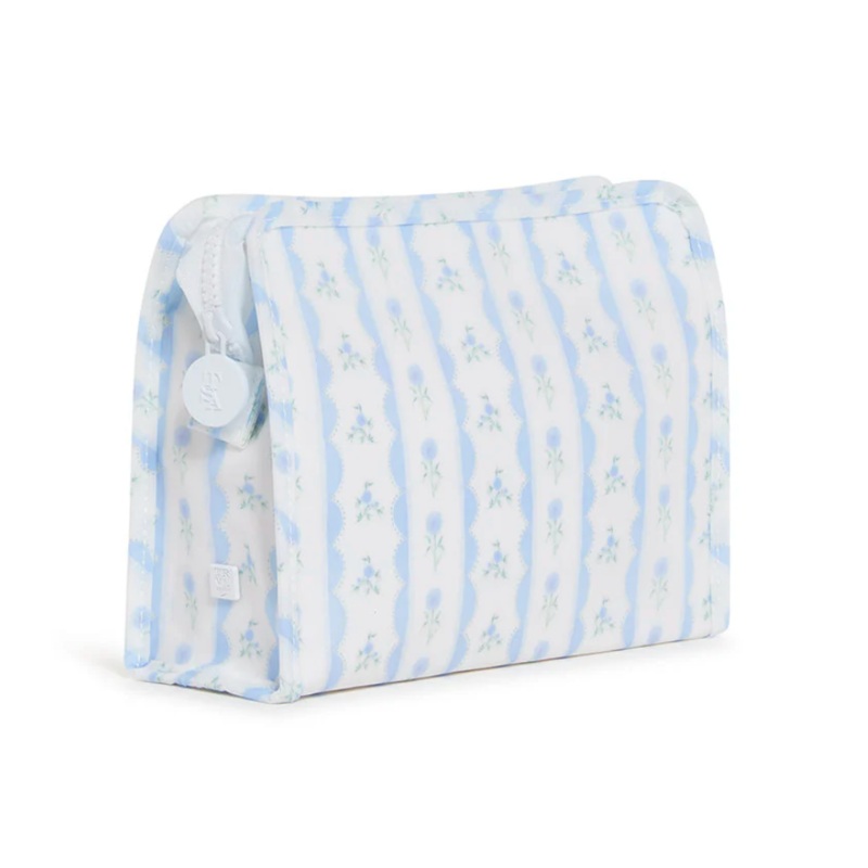 Medium Roadie Zip Pouch, Ribbon Floral Blue