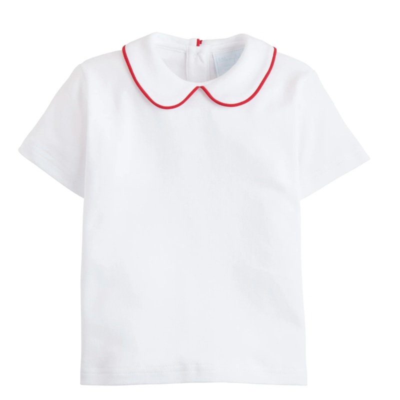 Peter Pan Collar Short Sleeve Top with Red Piping