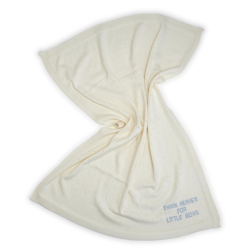 Thank Heaven Embroidered Blanket, Blue