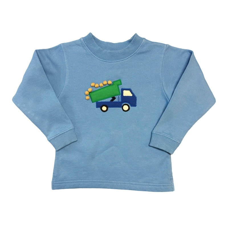 Boy’s Chambray Blue Sweatshirt with Dump Truck Unloading