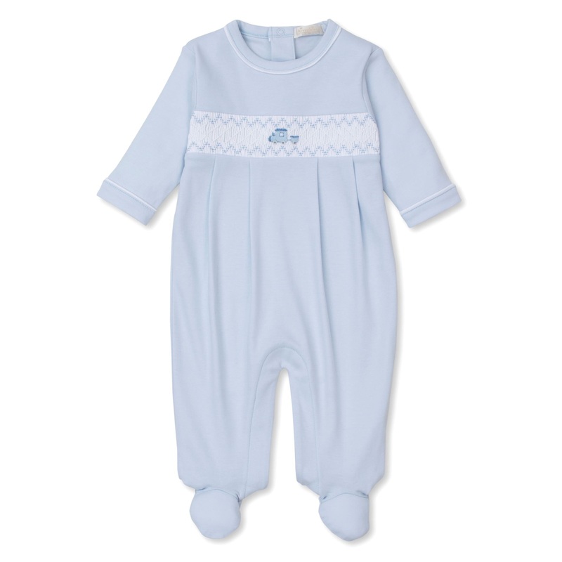 CLB Fall Medley 24 Smocked Train Blue Footie