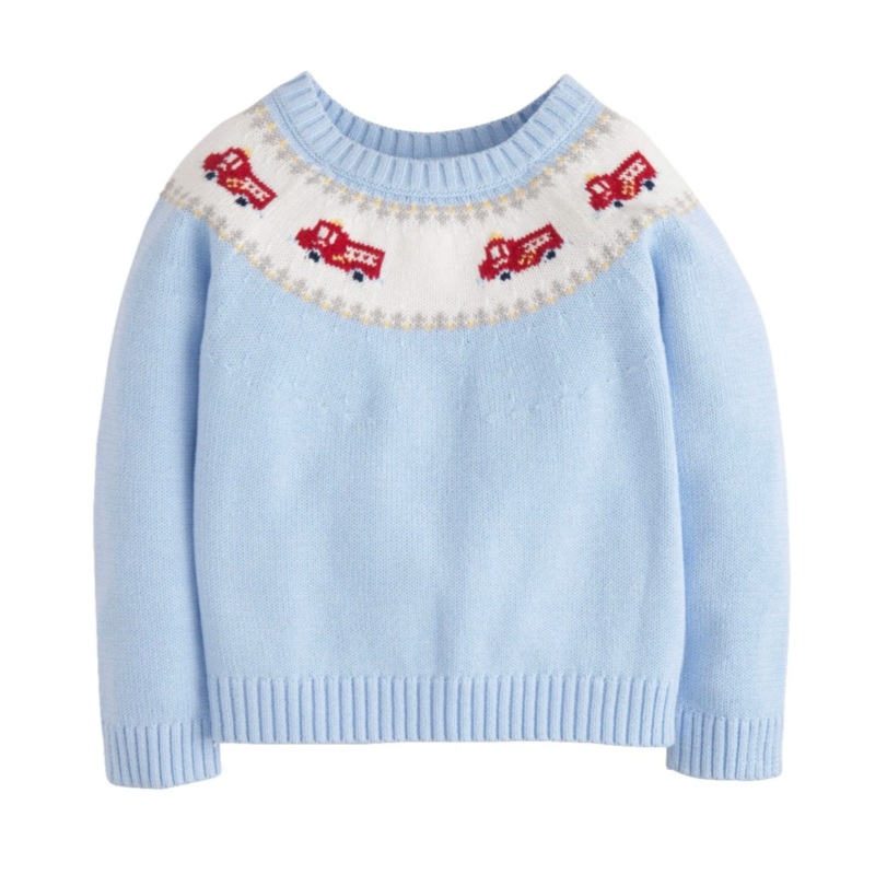 Fire Truck Fair Isle Light Blue Sweater