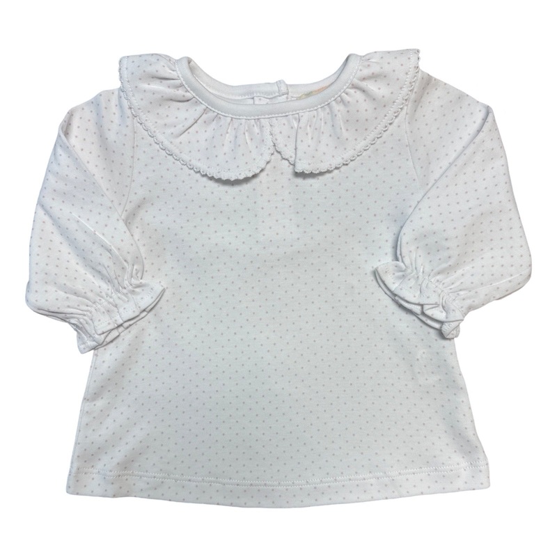 Girl’s Long Sleeve Light Pink Dot Ruffle Collar Top