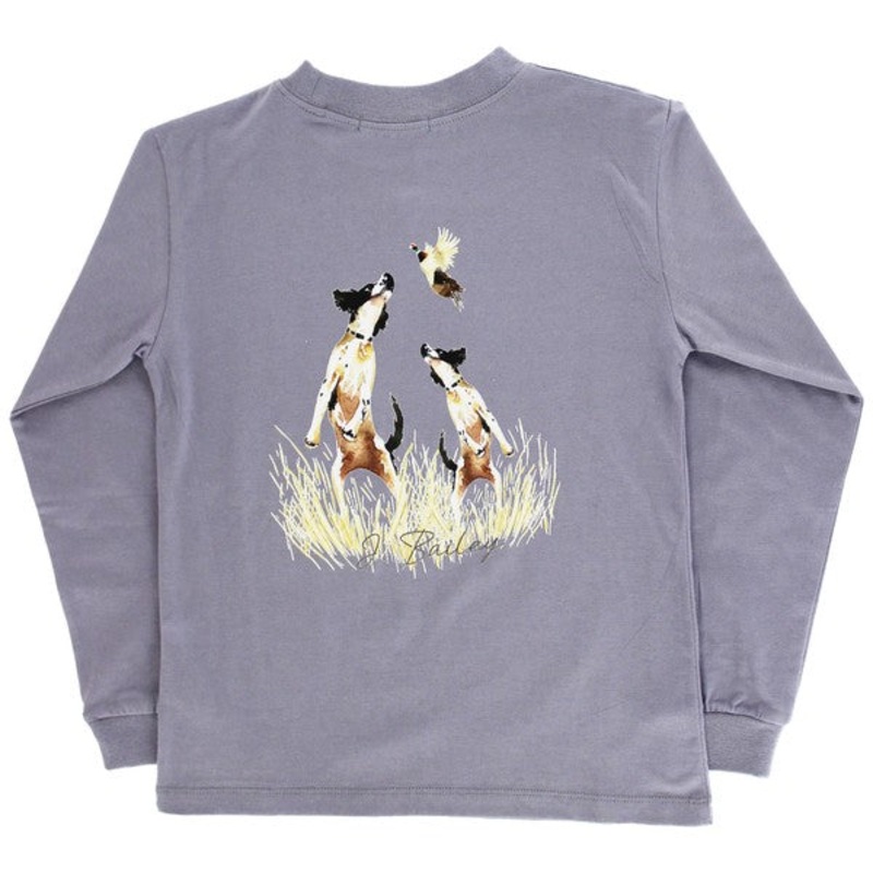 J. Bailey Long Sleeve Logo Tee – Jumping Dogs on Smoke Grey